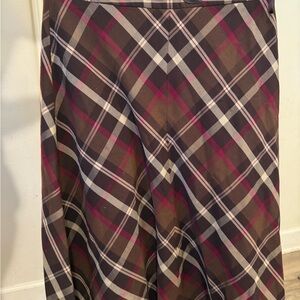 Jones Wear Brown and Burgundy Plaid A-Line Skirt